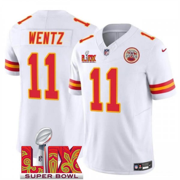 Men's Kansas City Chiefs #11 Carson Wentz White Super Bowl LIX F.U.S.E. Vapor Limited Stitched Jersey