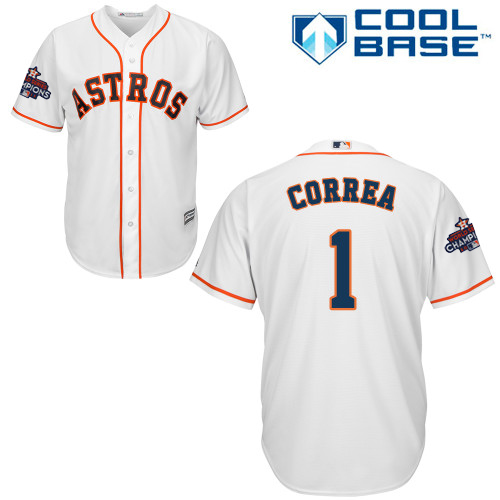 Houston Astros #1 Carlos Correa White New Cool Base 2017 World Series Champions Stitched MLB Jersey