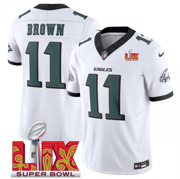 Men's Philadelphia Eagles #11 A.J. Brown White Super Bowl LIX F.U.S.E. Vapor Untouchable Limited Stitched Jersey