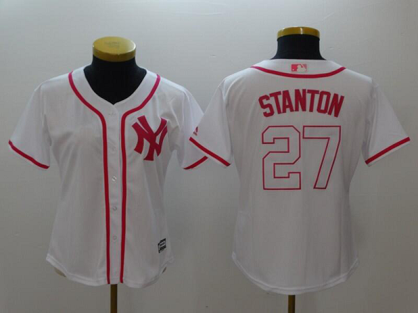 Women's New York Yankees #27 Giancarlo Stanton White/Pink Fashion Stitched MLB Jersey