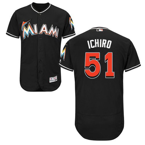 Miami Marlins #51 Ichiro Suzuki Black Flexbase Collection Stitched MLB Jersey