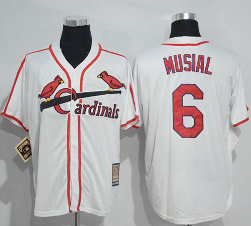 Mitchell And Ness St. Louis Cardinals #6 Stan Musial White Throwback Stitched MLB Jersey