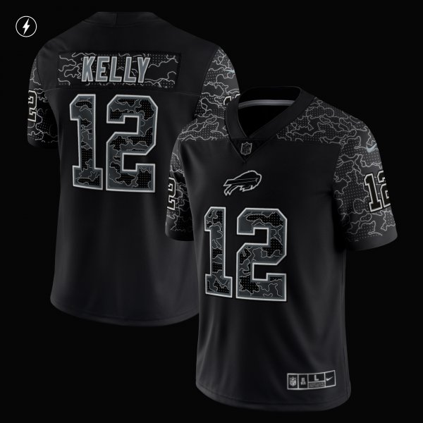 Men's Buffalo Bills Jim Kelly Nike Black Retired Player RFLCTV Limited Jersey