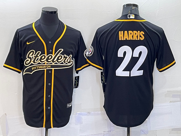 Men's Pittsburgh Steelers #22 Najee Harris Black Stitched Baseball Cool Base Jersey