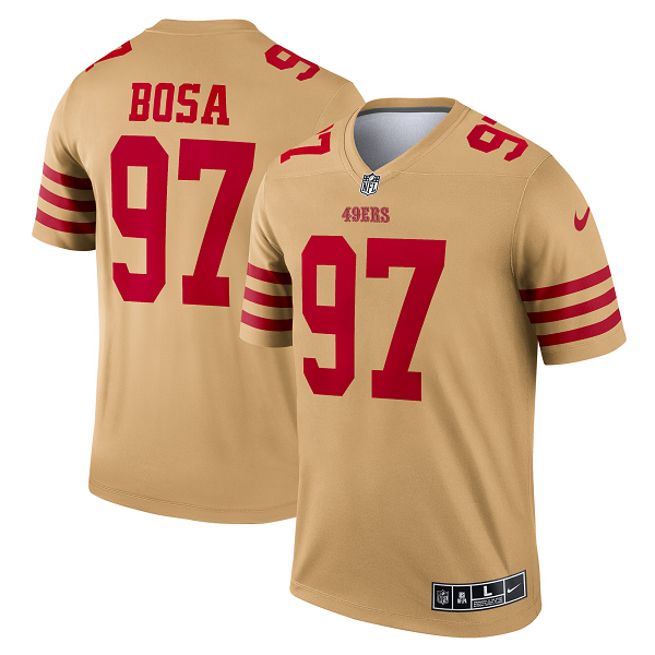 Men's San Francisco 49ers Nick Bosa Nike Gold Inverted Legend Jersey-(2022 New Style)