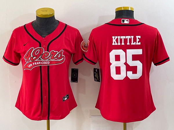 Women's San Francisco 49ers #85 George Kittle Red Stitched Baseball Cool Base Jersey