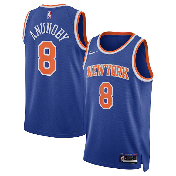 Youth New York Knicks #8 OG Anunoby Blue Unisex Nike Icon Edition Swingman NBA jersey