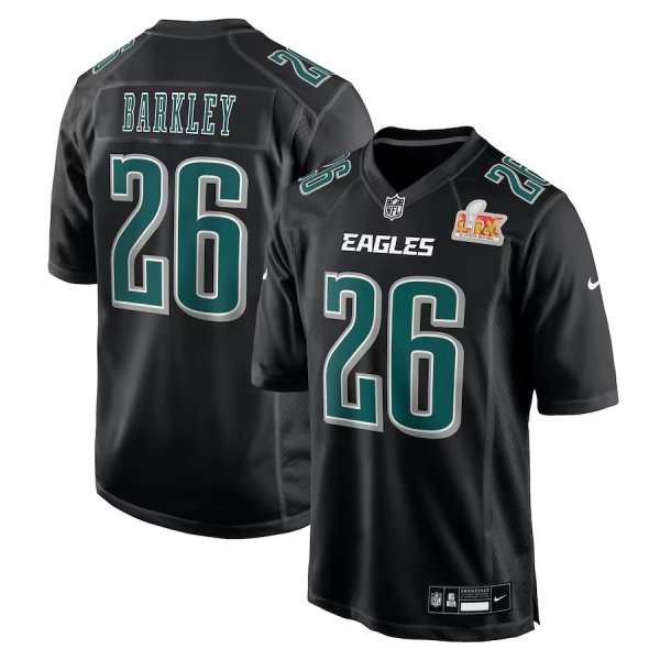 Men's Philadelphia Eagles #26 Saquon Barkley Nike Carbon Black Super Bowl LIX Fashion Game Stitched Jersey