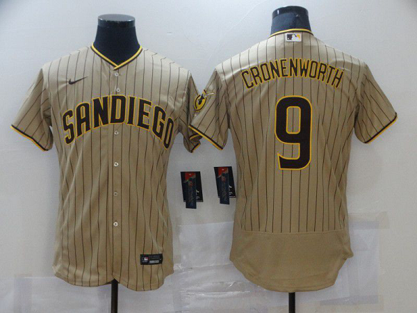 Men San Diego Padres 9 Cronenworth brown stripe Flexbase 2021 Nike MLB Jersey