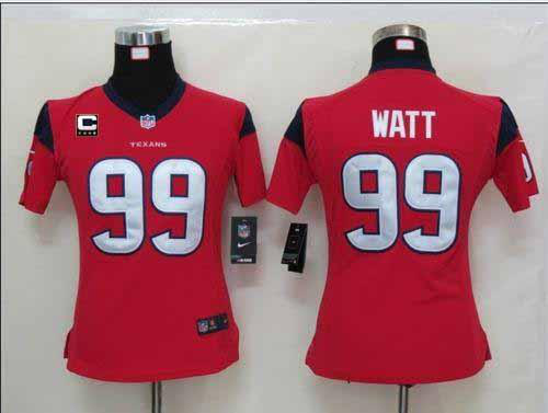 Nike Houston Texans #99 J.J. Watt Red Alternate With C Patch Women's Stitched NFL Elite Jersey