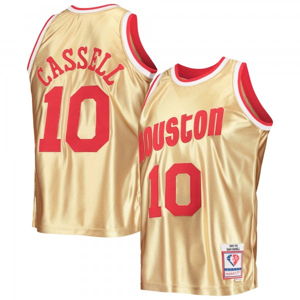 Men's Houston Rockets Sam Cassell Gold Mitchell & Ness 75th Anniversary 1993/94 Hardwood Classics Swingman Jersey