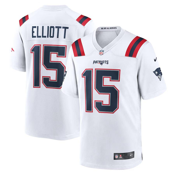 Men's New England Patriots #15 Ezekiel Elliott Nike White Limited Player Jersey