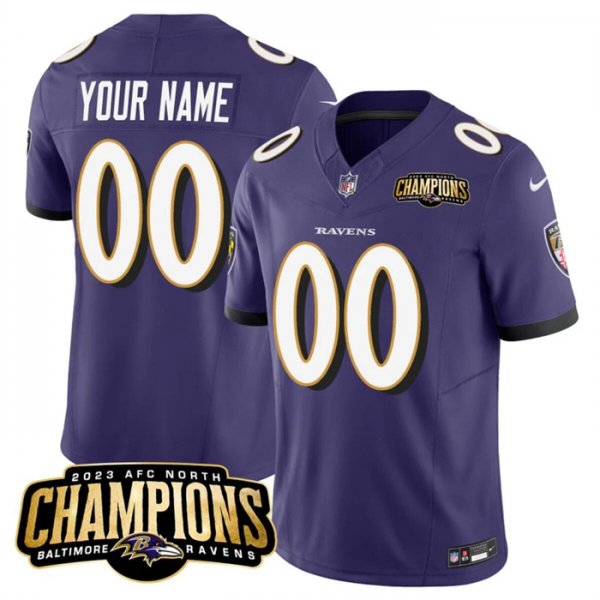 Men's Baltimore Ravens Active Player Custom Purple 2023 F.U.S.E. AFC North Champions Vapor Limited NFL Jersey