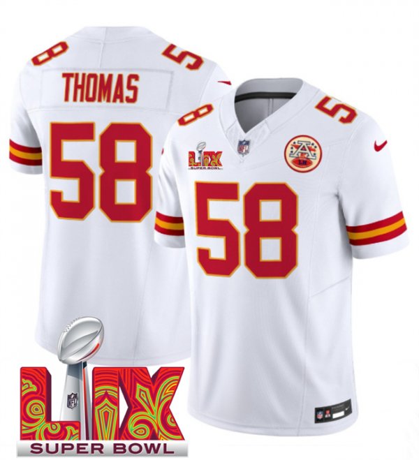 Youth Kansas City Chiefs #58 Derrick Thomas White Super Bowl LIX F.U.S.E. Vapor Limited Stitched Jersey