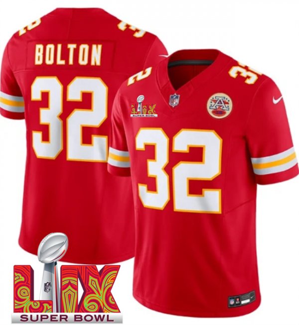 Men's Kansas City Chiefs #32 Nick Bolton Red Super Bowl LIX F.U.S.E. Vapor Limited Stitched Jersey