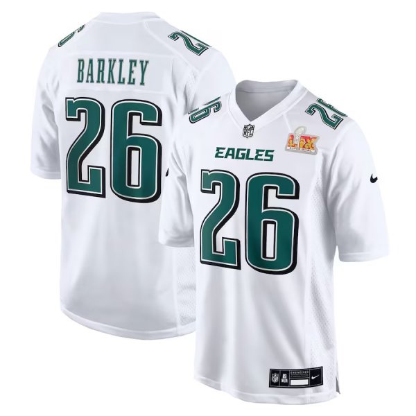 Youth Philadelphia Eagles #26 Saquon Barkley Nike Tundra White Super Bowl LIX Fashion Game Stitched Jersey