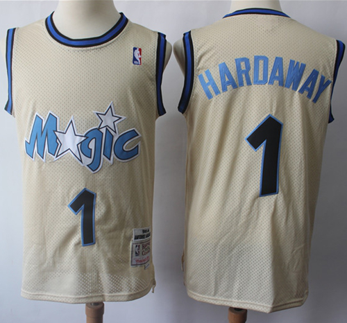 Men's Mitchell And Ness Orlando Magic #1 Penny Hardaway Cream Throwback Stitched NBA Jersey