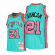 Men's San Antonio Spurs #21 Tim Duncan Mitchell & Ness 1998-99 Teal Hardwood Classics Reload NBA Jersey