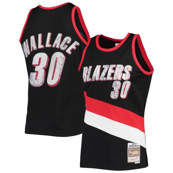 Men's Portland Trail Blazers Rasheed Wallace Mitchell & Ness Black 1999/00 Hardwood Classics NBA 75th Anniversary Diamond Swingman Jersey