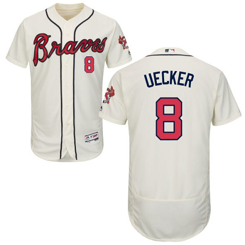 Men's Atlanta Braves #8 Bob Uecker Majestic Cream Alternate MLB Flex Base Jersey