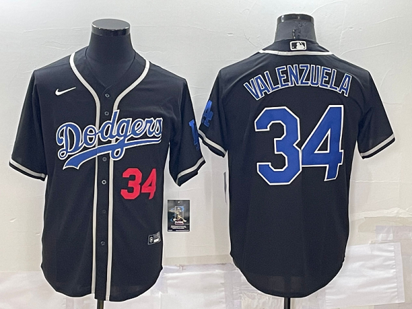 Men's Nike Los Angeles Dodgers #34 Fernando Valenzuela Black Throwback MLB Cool Base Jersey