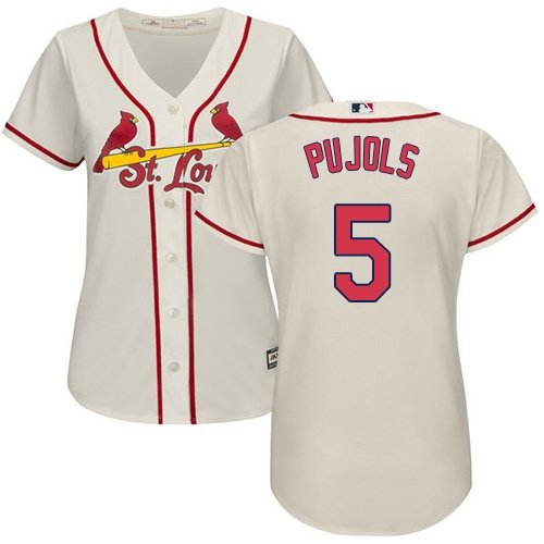 St. Louis Cardinals #5 Albert Pujols Cream Alternate Women's Stitched MLB Jersey