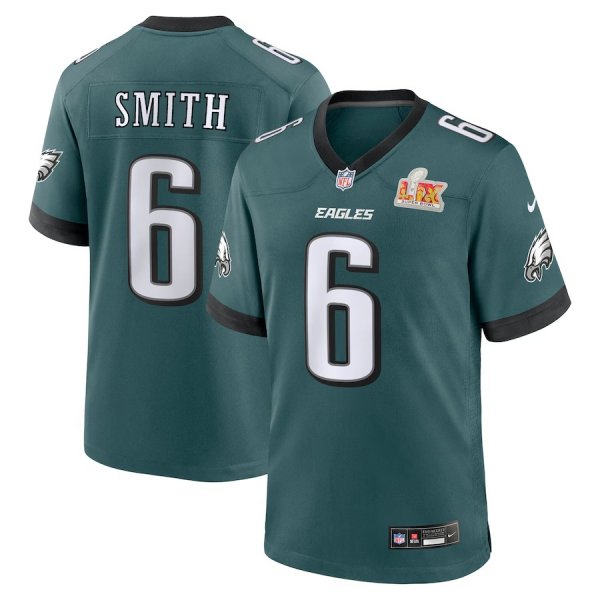 Men's Philadelphia Eagles #6 DeVonta Smith Nike Midnight Green Super Bowl LIX Game Stitched Jersey