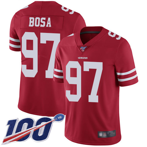 San Francisco 49ers #97 Nick Bosa Red Team Color Youth Stitched NFL 100th Season Vapor Limited Jersey