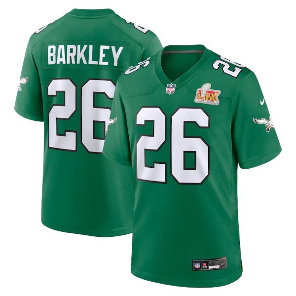 Men's Philadelphia Eagles #26 Saquon Barkley Nike Kelly Green Super Bowl LIX 2nd Alternate Game Jersey