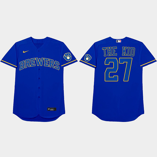 Willy Adames Nickname Brewers 2021 Players Weekend The Kid Royal Men's Jersey