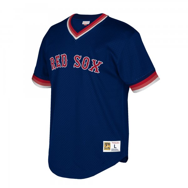 Men's Boston Red Sox Mitchell & Ness Navy Big & Tall Cooperstown Collection Mesh Wordmark V-Neck Jersey