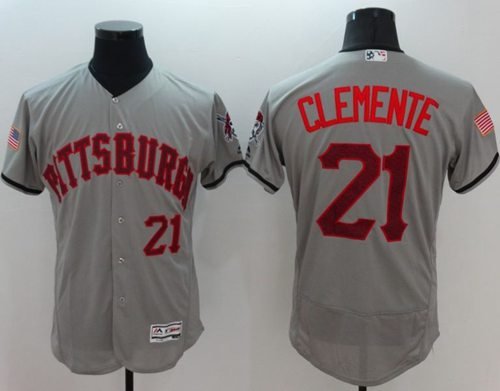 Pittsburgh Pirates #21 Roberto Clemente Grey Fashion Stars And Stripes Flexbase Stitched MLB Jersey