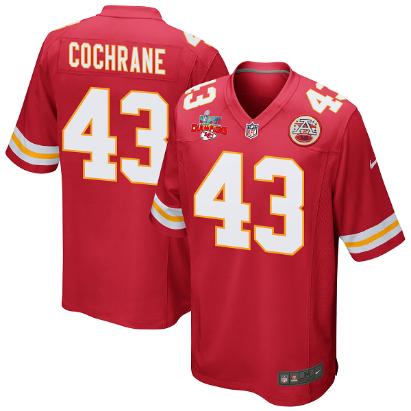 Jack Cochrane #43 Kansas City Chiefs Super Bowl LVII Champions 3 Stars Men's Game Red NFL Jersey