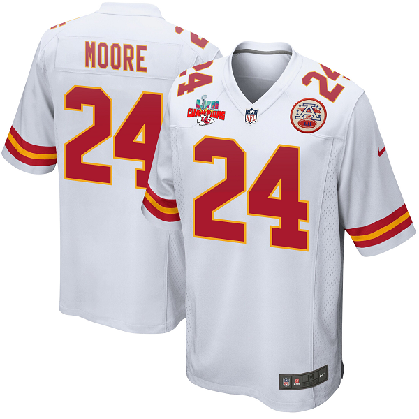 Skyy Moore #24 Kansas City Chiefs Super Bowl LVII Champions 3 Stars Men's Game White NFL Jersey