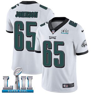 Men's Nike NFL Philadelphia Eagles #65 Lane Johnson Limited Road White Vapor Untouchable Super Bowl LII Jersey