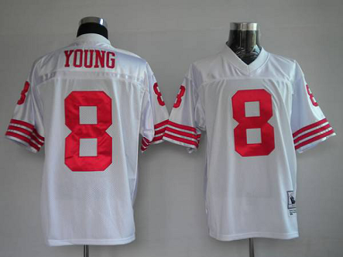 Men's Mitchell And Ness San Francisco 49ers #8 Steve Young Stitched White NFL Jersey