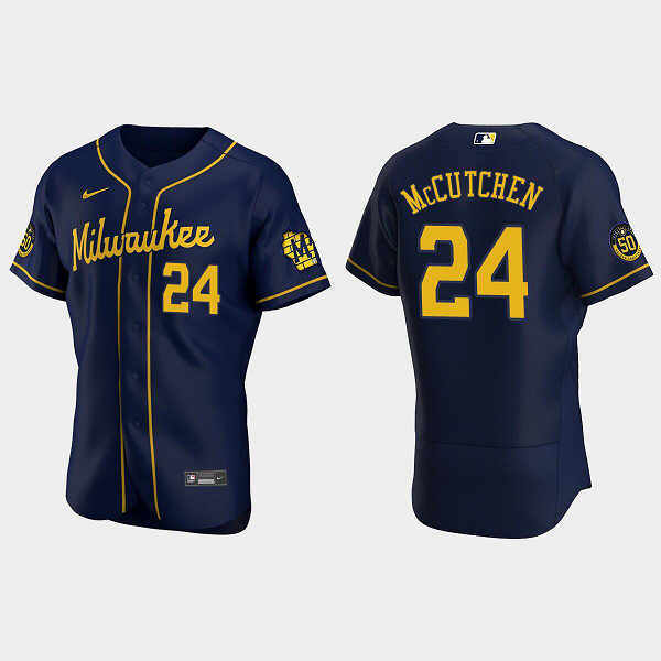 Men's Milwaukee Brewers #24 Andrew McCutchen Alternate Navy MLB Jersey