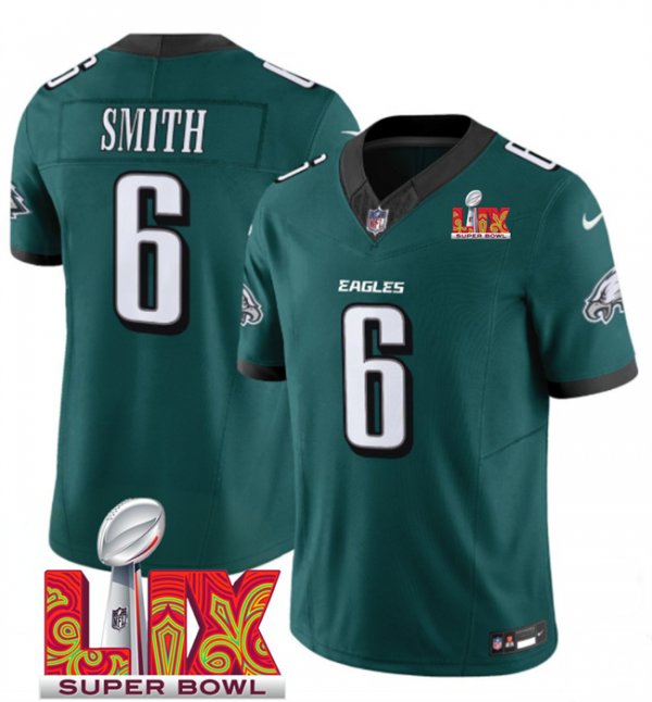 Youth Philadelphia Eagles #6 DeVonta Smith Green Super Bowl LIX F.U.S.E. Vapor Limited Stitched Jersey