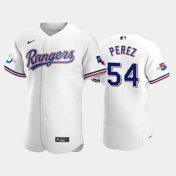 Men's Texas Rangers #54 Martin Perez White Home 50th Anniversary MLB Flex Base Jersey