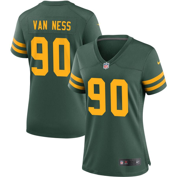 Women's Green Bay Packers #90 Lukas Van Ness Green Stitched Jersey