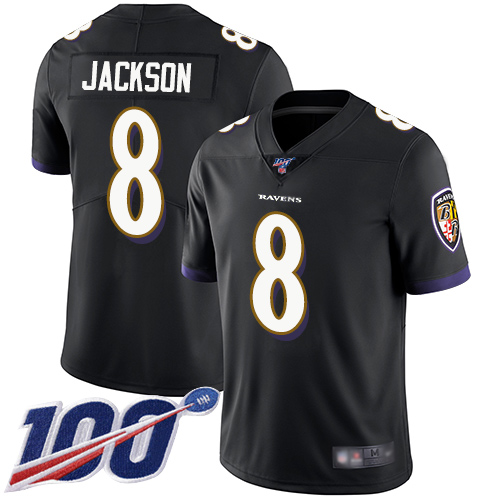 Baltimore Ravens #8 Lamar Jackson Black Alternate Youth Stitched NFL 100th Season Vapor Limited Jersey