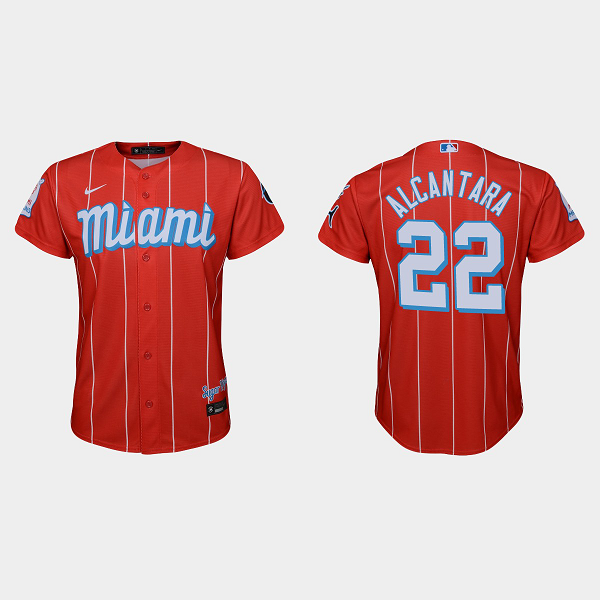 Youth Miami Marlins #22 Sandy Alcantara Red 2021 MLB City Connect Replica Jersey