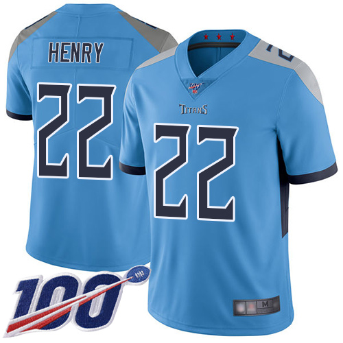 Tennessee Titans #22 Derrick Henry Light Blue Alternate Men's Stitched NFL 100th Season Vapor Limited Jersey