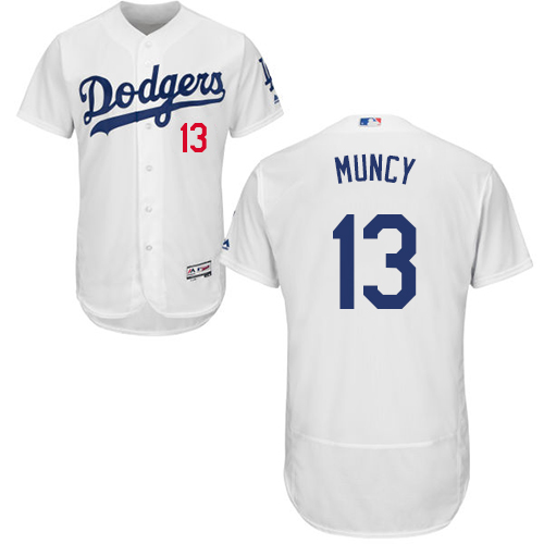 Men's Los Angeles Dodgers #13 Max Muncy Majestic White Home MLB Flex Base Jersey