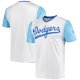 Men's Los Angeles Dodgers Stitches White Cooperstown Collection Wordmark V-Neck Jersey