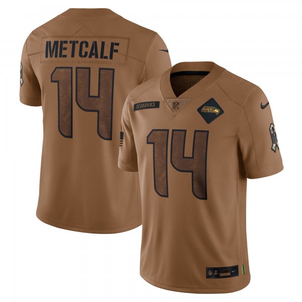 Men's Seattle Seahawks #14 DK Metcalf Nike Brown 2023 Salute To Service Limited Jersey