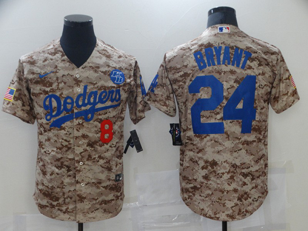 Nike Men's Los Angeles Dodgers Front #8 Back #24 Kobe Bryant With KB Patch 2021 Camo Cool Base Stitched Baseball Jersey