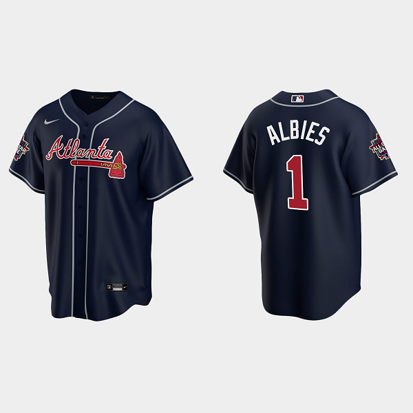 Men's Atlanta Braves #1 Ozzie Albies Navy 2021 MLB All-Star Jersey