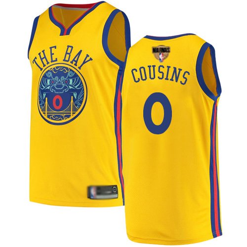 Men's Golden State Warriors #0 DeMarcus Cousins Gold 2019 Finals Bound Nike Swingman City Edition NBA Jersey