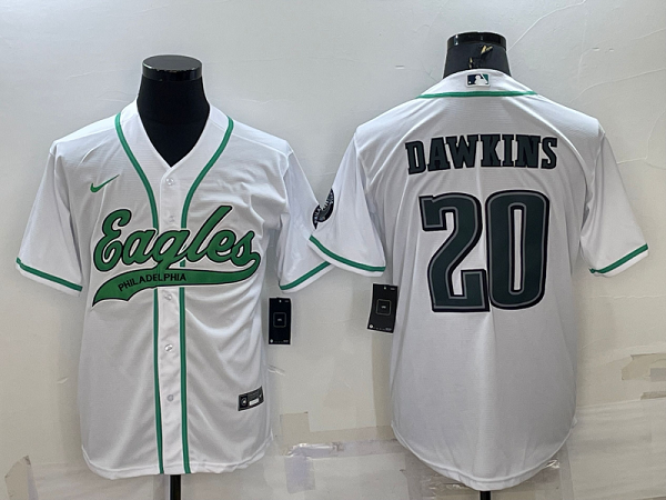 Men's Philadelphia Eagles #20 Brian Dawkins White Stitched Baseball Cool Base Jersey